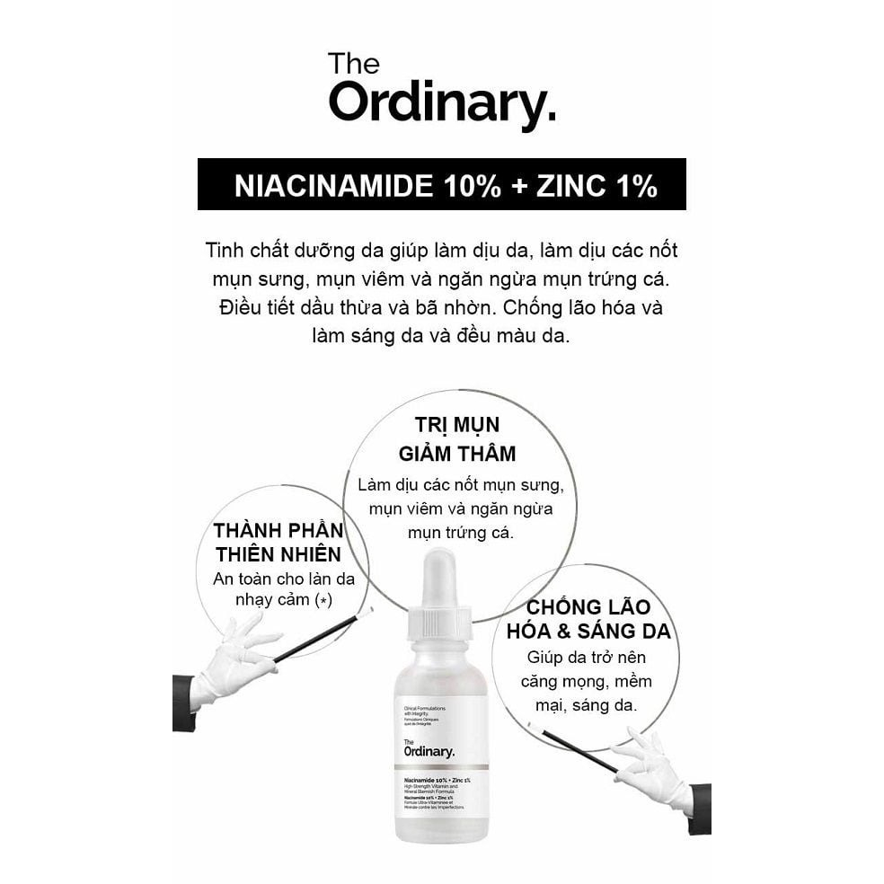 Tinh Chất The Ordinary Niacinamide 10% + Zinc 1% giảm mụn, mờ thâm, thu nhỏ lỗ chân lông hiệu quả