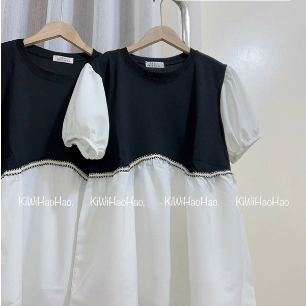 Áo Bầu Thời Trang Công Sở Dáng Baby Doll Chất Cotton Phối Sơ Mi Tay Bồng