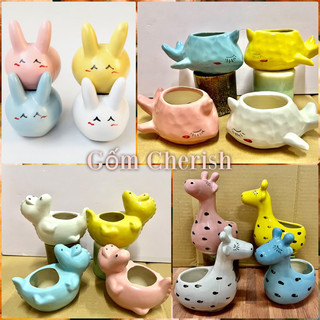 [XẢ THANH LÝ] Chậu trồng cây hình động vật thỏ, gấu, khủng long , hươu Mã: ĐV