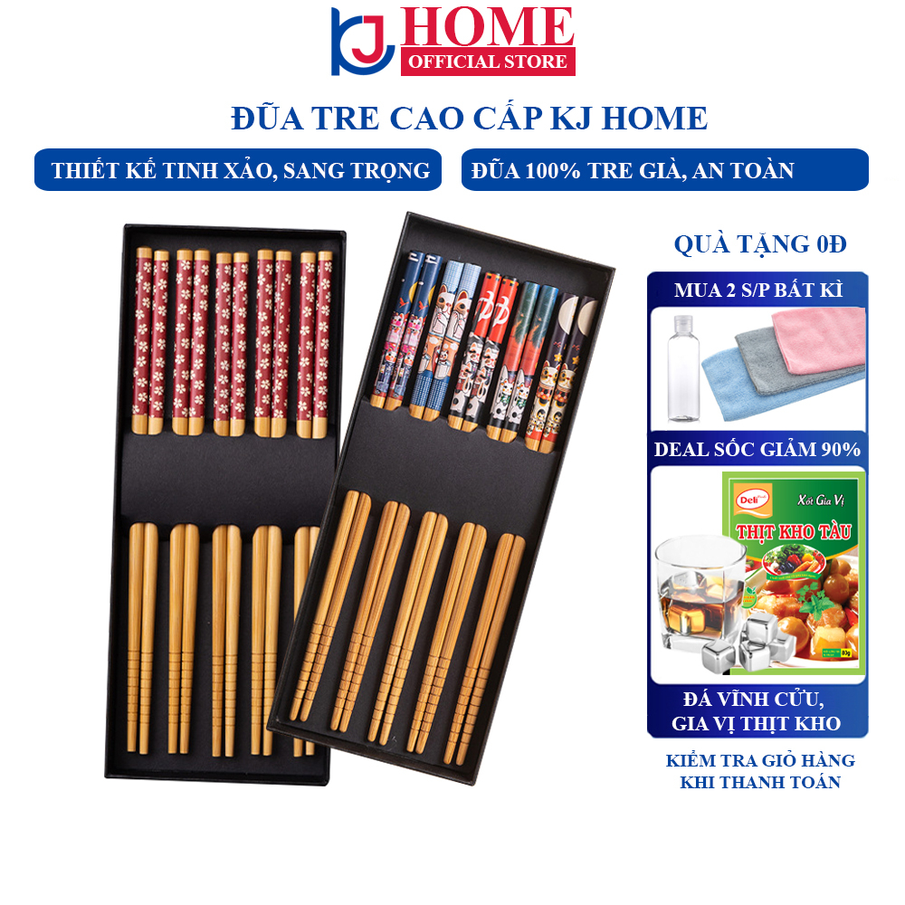 Đũa tre Nhật Bản KJ HOME đũa cô gái nhật, đũa hoa đỏ ( Set 5 đôi), Dùng ăn sushi, cơm cuộn, có rảnh chống chơn trượt