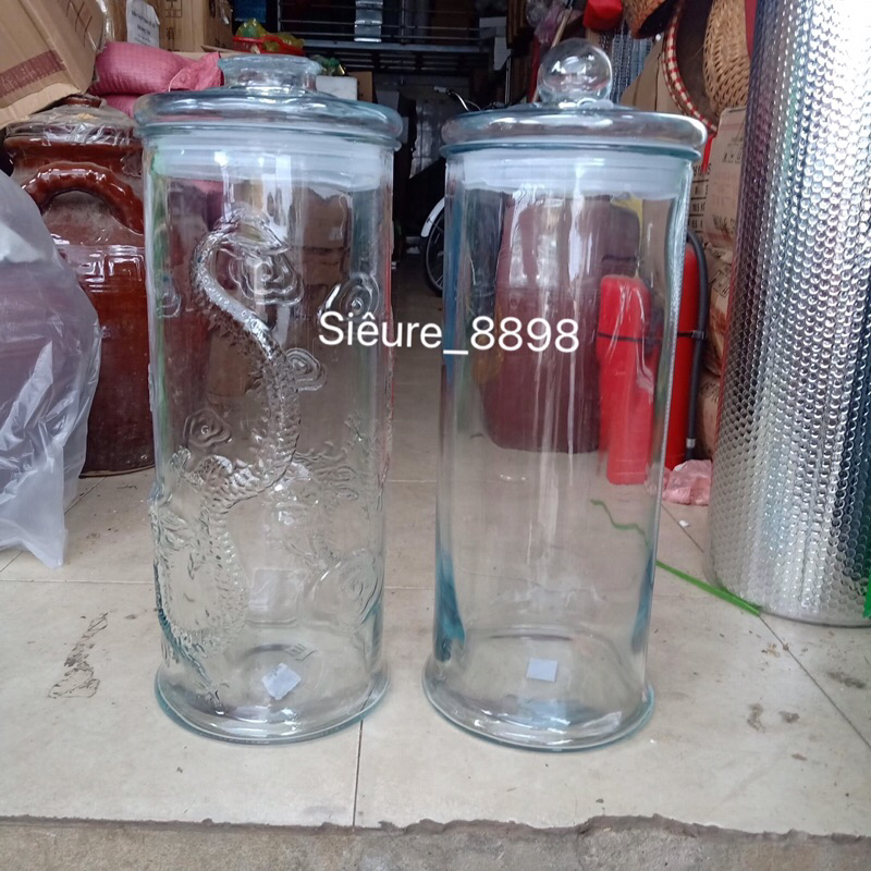 BìNh Ngâm Rượu Thủy Tinh 25 Lít Có Van Và Không Van Dáng Trụ Rồng Hoa Văn Và Dáng Trơn có vòi và không vòi