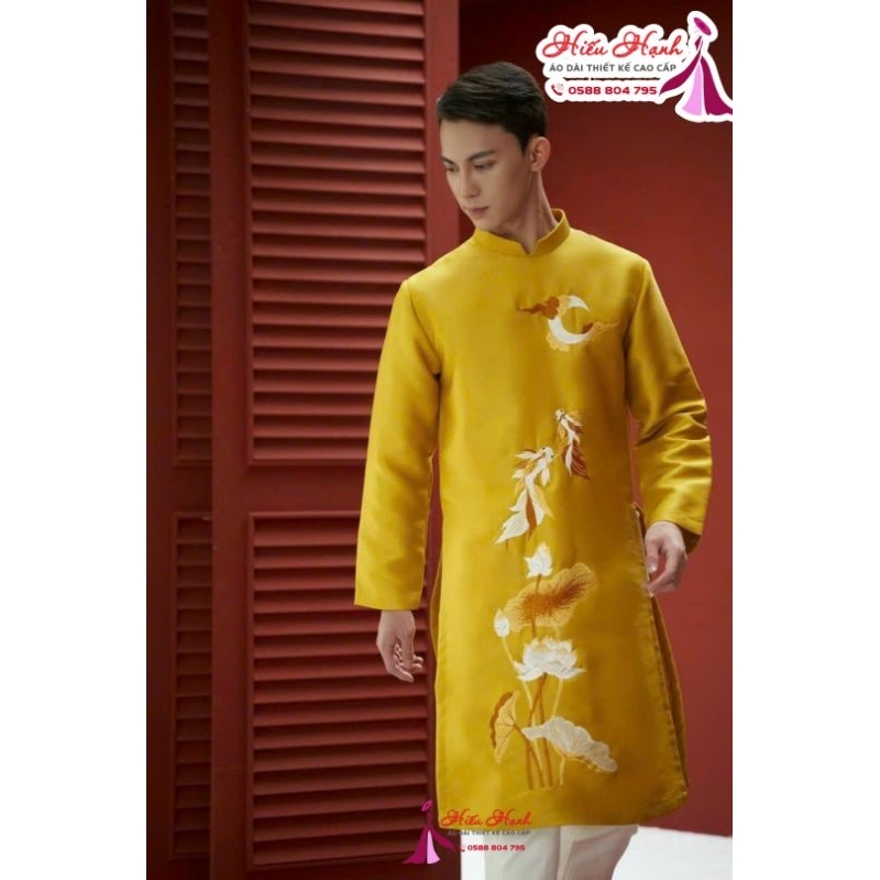 Áo dài nam cách tân chất vải tafta cao cấp họa tiết thêu nổi nam tính, sang trọng