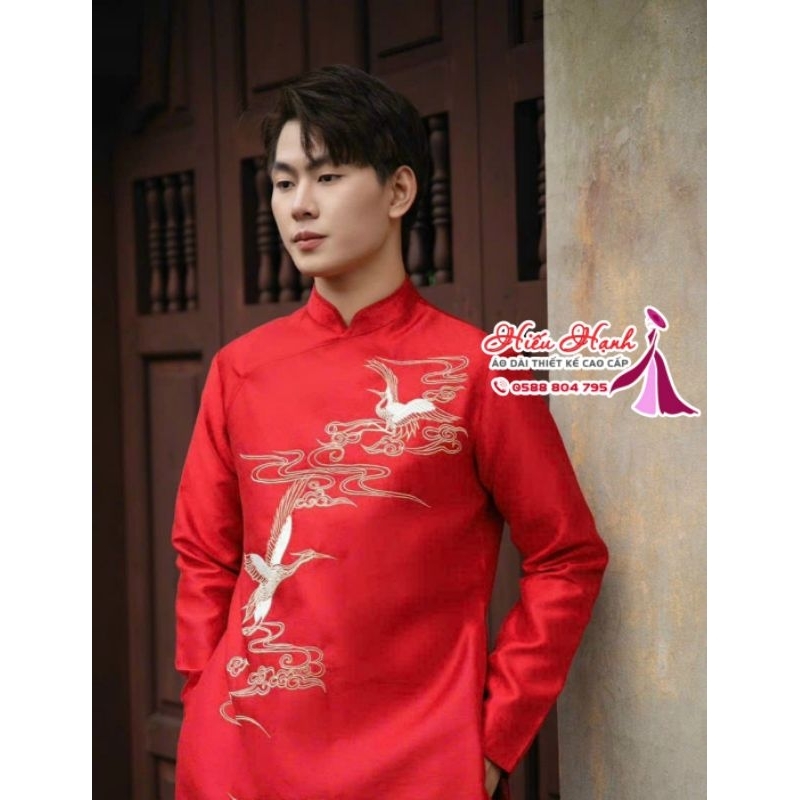 Áo dài nam cách tân chất vải tafta cao cấp họa tiết thêu nổi nam tính, sang trọng