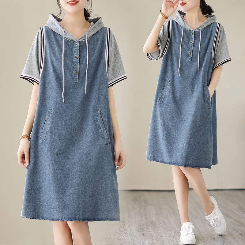 B397 Đầm bigsize dáng suông có mũ sau cá tính