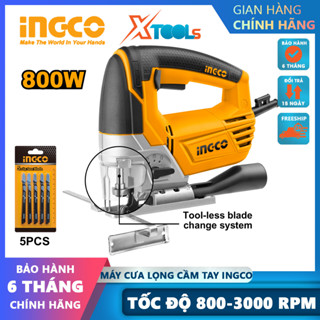Máy cưa lọng cầm tay INGCO JS80028 800W dùng điện 220v máy cưa sọc tặng kèm 5 lưỡi cưa và 1 bộ carbon cắt gỗ 100mm Xtool