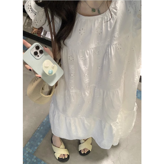 Váy Baby Doll Trắng Dài Cánh Tiên Hàn Quốc  Hoa Dày Dặn