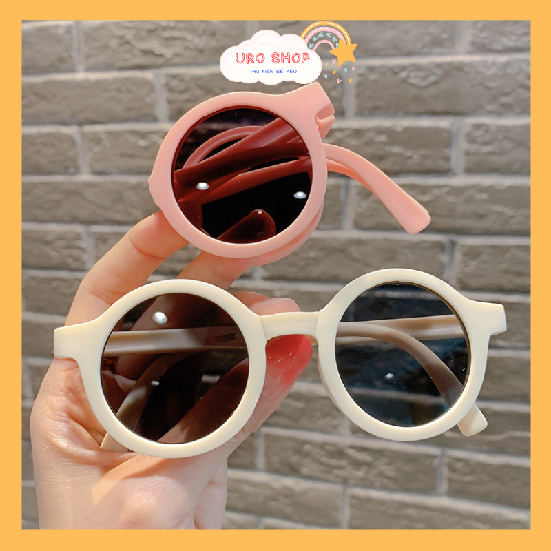 Kính bé gái kính bé trai gấp gọn cho bé 1 tuổi đến 8 tuổi gong tròn cute thời trang đi biển, chống nắng, chống uv K08