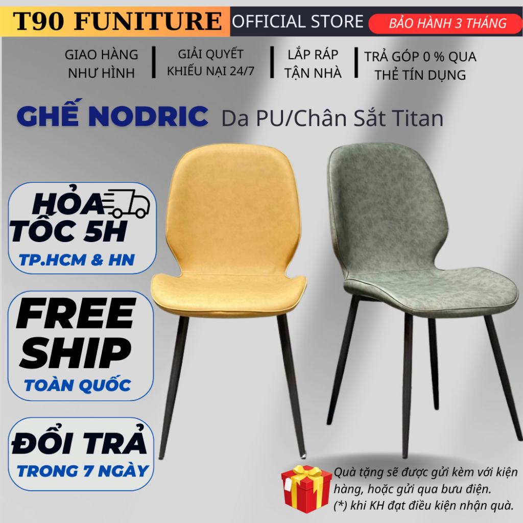 Ghế Ăn Bọc Da Pu T90 Nodric, Chân Sắt Sơn Tĩnh Điện. Nhập Khẩu Cao Cấp Hiện Đại, Phù Hợp Căn Hộ Chung Cư Gia Đình