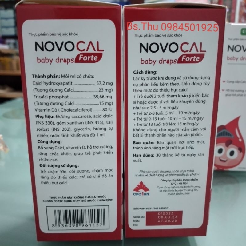Novocal baby drops forte 90ml Strong Bones and teeth Bổ sung Canxi + D3 Mk7 dùng cho bé từ 6 tháng