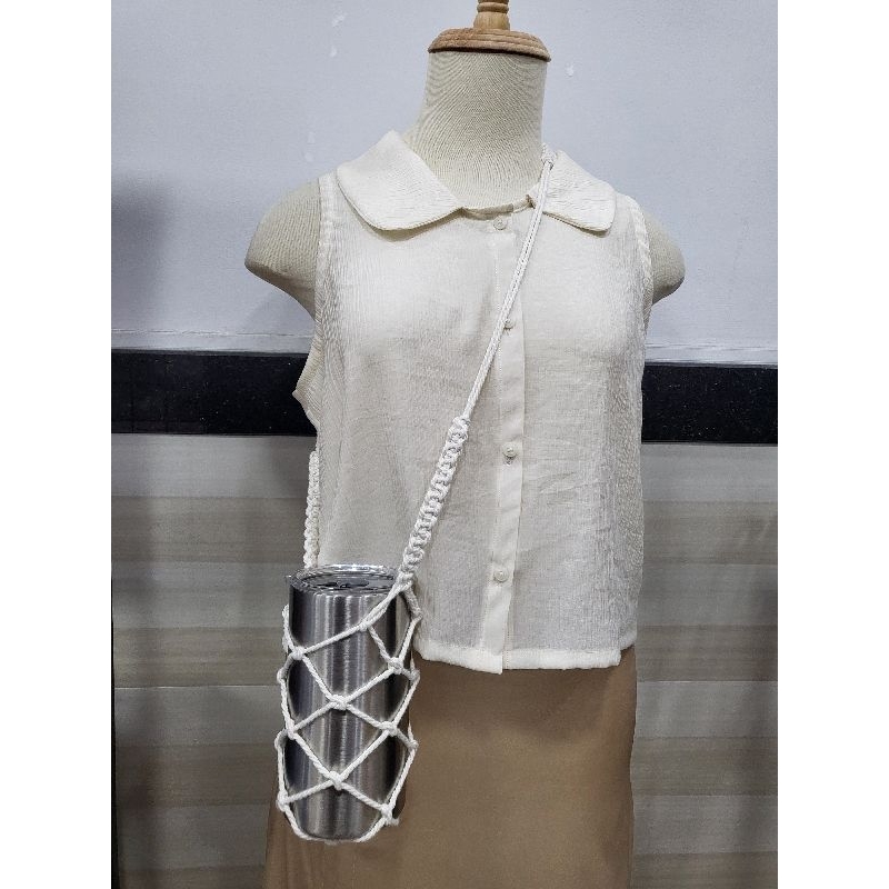 Túi đựng bình nước đeo chéo sợi len macrame