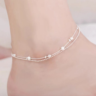 Lắc chân xi mạ bạc kiểu dây đôi dễ thương phụ kiện trang sức thời trang hàn quốc