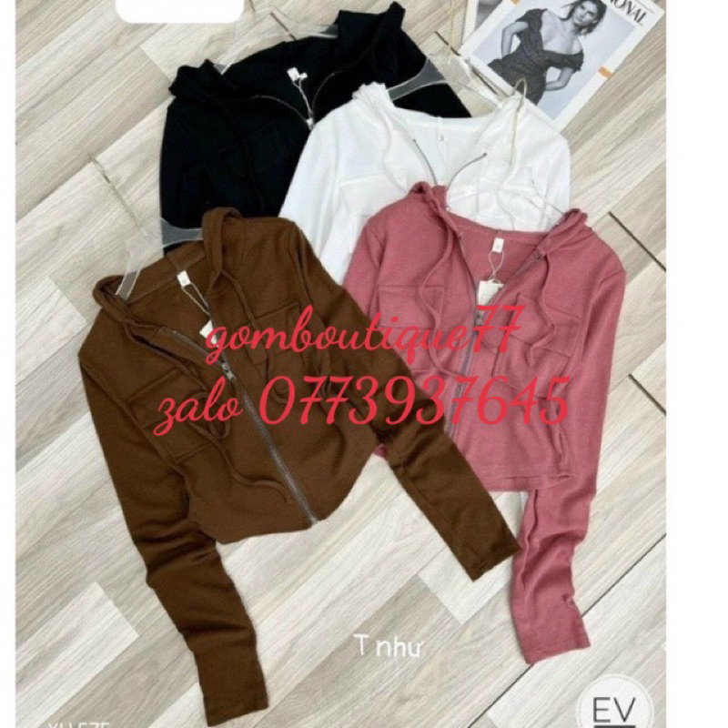 Áo khoác thun gân dài tay có nắp túi mặc bốn năm mùa, gomboutique77  Áo khoác gân tăm ủ kem mỏng nhẹ mát