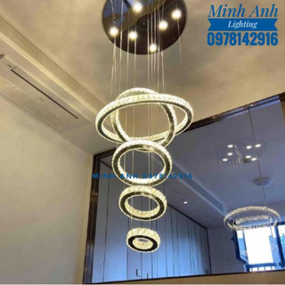 Đèn Thả Pha Lê 5 Vòng Bảng 5CmLed 3 Chế Độ Màu Trang Trí Phòng Khách Phòng Ăn Minh Anh ( Tặng Kèm Remost )