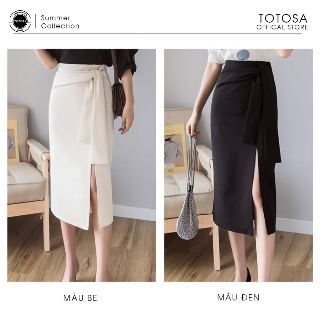 Chân váy công sở dáng dài, chân váy xẻ hông chất tuyết mưa kèm đai cách điệu -TOTOSA