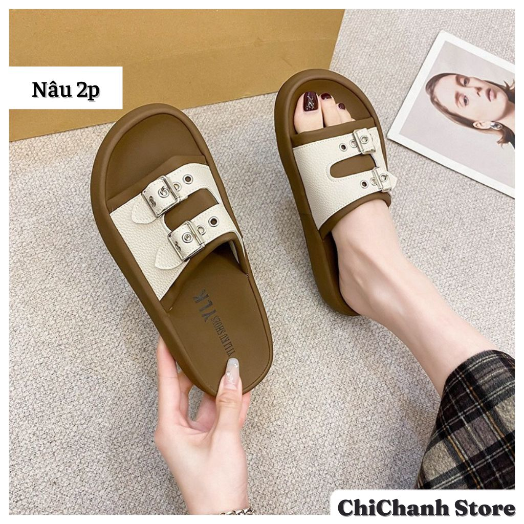 Dép lê quai ngang nữ - dép bánh mì QC kèm full hộp đế bệt hàng chuẩn đẹp Chichanh Store D61