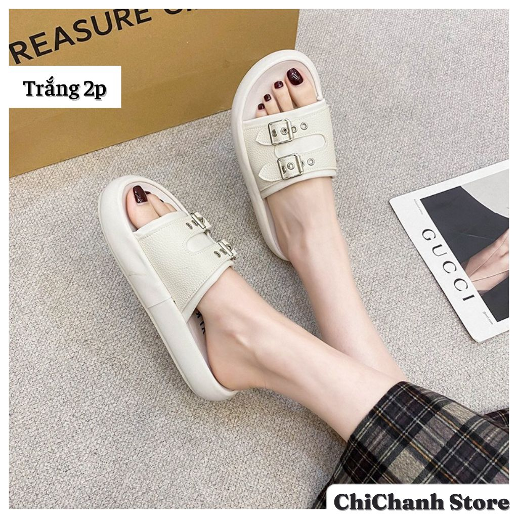 Dép lê quai ngang nữ - dép bánh mì QC kèm full hộp đế bệt hàng chuẩn đẹp Chichanh Store D61
