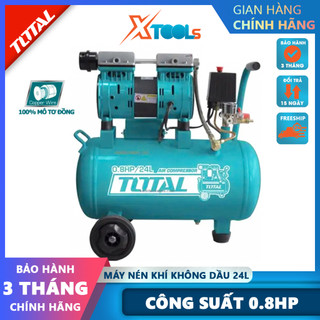 Máy nén khí TOTAL TCS1075248T Máy nén khí không dầu 220-240V~50Hz, 600W, 1440rpm, Bình chứa 24L, 8 bar  cung cấp khí nén