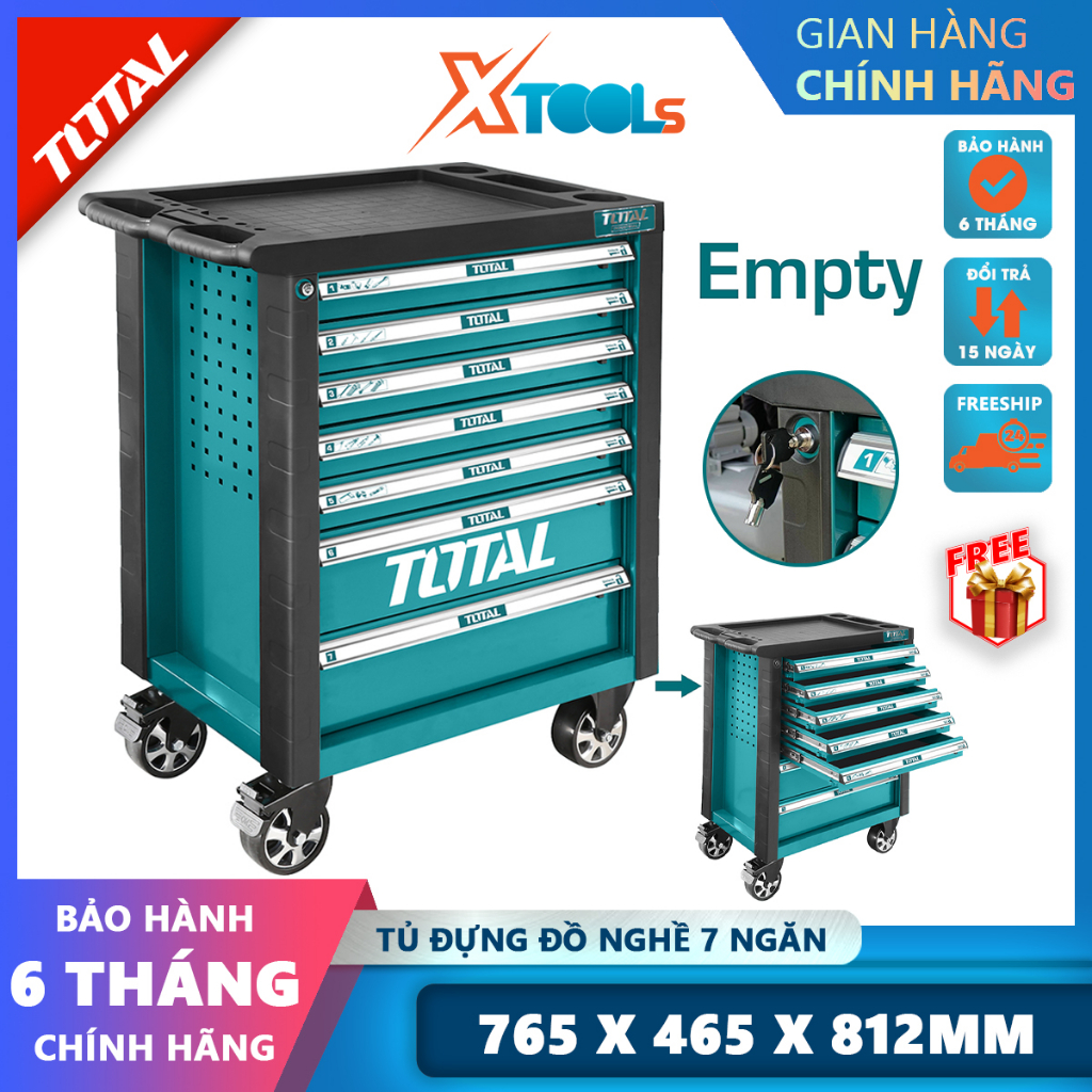 Tủ đựng đồ nghề 7 ngăn kéo TOTAL THRC01071, tủ đựng công cụ có bánh xe điều hướng, kích thước 765x465x812mm