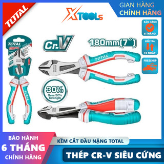 Kềm cắt đầu nặng cao cấp 7"/180mm total tht27716s, kìm cắt dây điện dùng chất liệu cr-v làm bóng & đen-chính hãng-xtools