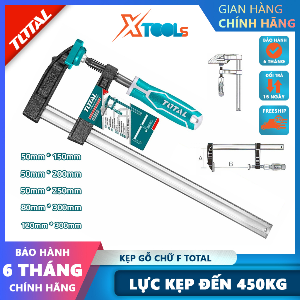 Kẹp gỗ chữ F Total Cảo chữ F thép không gỉ cố định lên bàn thợ mộc, bàn thợ cơ khí [XSAFE][XTOOLs]