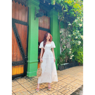 *Đầm maxi cổ vuông tay phồng khoét eo HAI MÀU chất vải mềm
