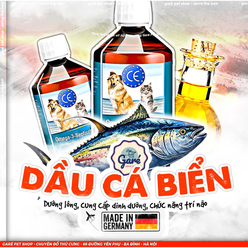 Dầu cá biển dưỡng lông Chó Mèo Omega 3 Seefisch Öl bổ sung Omega3 bổ sung dinh dưỡng cần thiết cho tim, da và lông