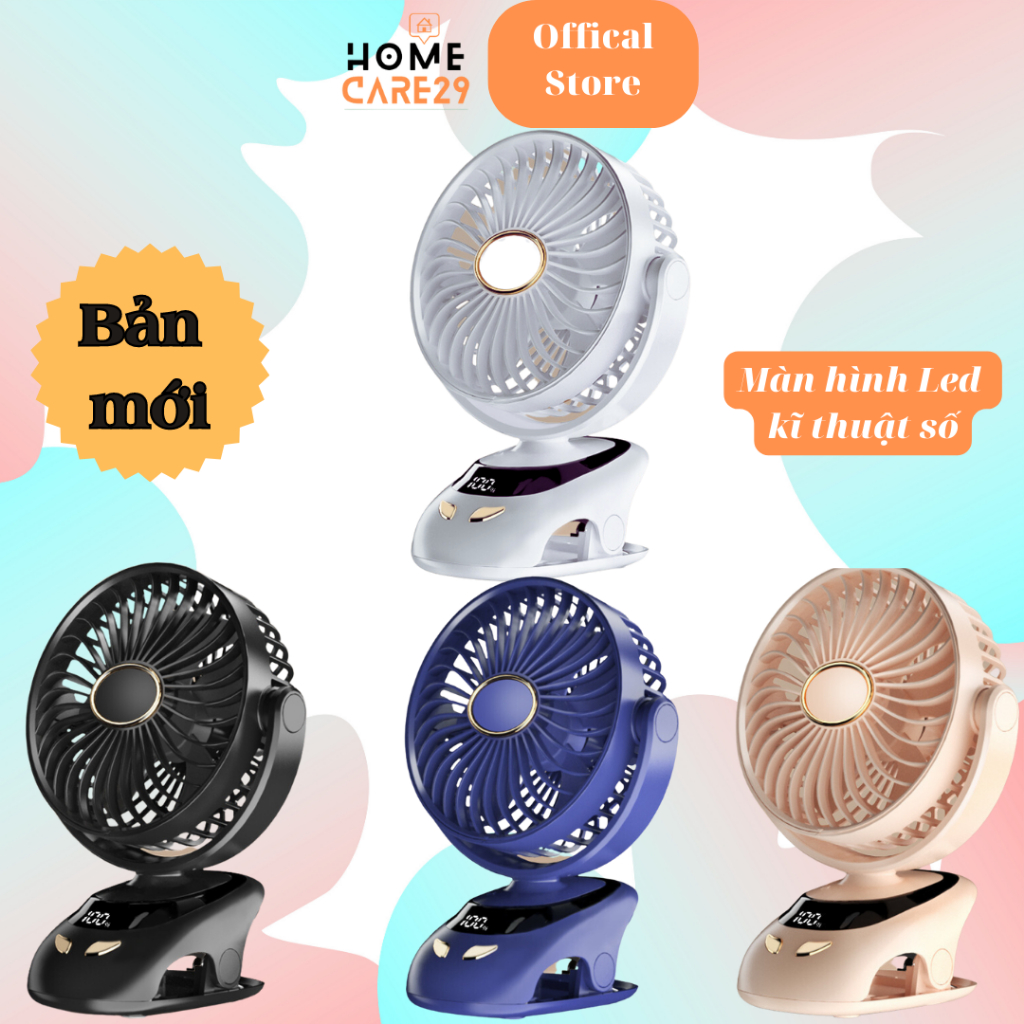 ( MẪU MỚI 2023)Quạt Mini Tích Hợp Đèn Ngủ Cao Cấp | Quạt kẹp bàn Tích Điện Pin 15000 mAh - BH 12 tháng