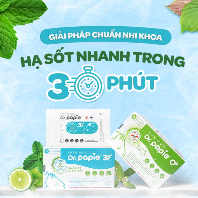 Khăn Lau Hạ Sốt Dr Papie 0M+ Thải Nhiệt Hạ Sốt Chuẩn Nhi Khoa, Ngăn Ngừa Co Giật Cho Bé Hộp 5 Gói x 5 Khăn/Gói