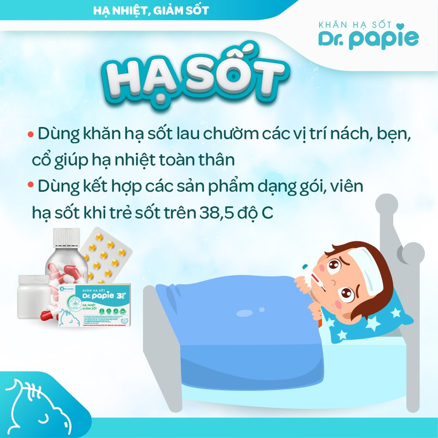 Khăn Lau Hạ Sốt 3+ Dr Papie Thải Nhiệt Hạ Sốt Chuẩn Nhi Khoa, Ngăn Ngừa Co Giật Cho Bé Hộp 5 Gói x 5 Khăn/Gói