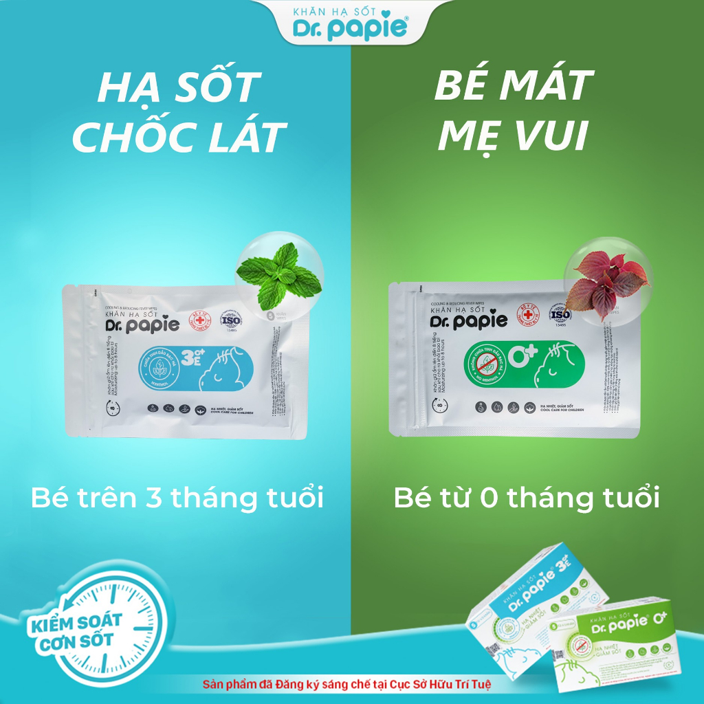 Khăn Lau Hạ Sốt 3+ Dr Papie Thải Nhiệt Hạ Sốt Chuẩn Nhi Khoa, Ngăn Ngừa Co Giật Cho Bé Hộp 5 Gói x 5 Khăn/Gói