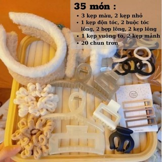 Set 35 phụ kiện tóc gồm nhiều kiểu kẹp tóc, chun cột tóc