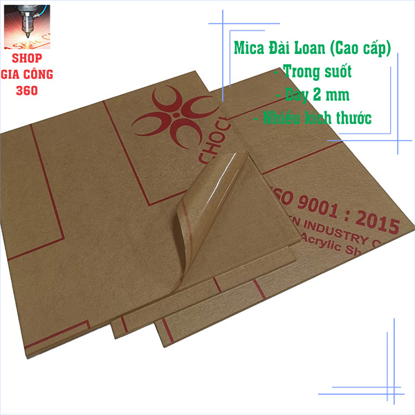 Tấm mica trong suốt 2mm  kt 10x10, 15x15, 15x20, 20x20 cm, hàng Đài Loan , cắt laser. Có cắt theo yêu cầu.