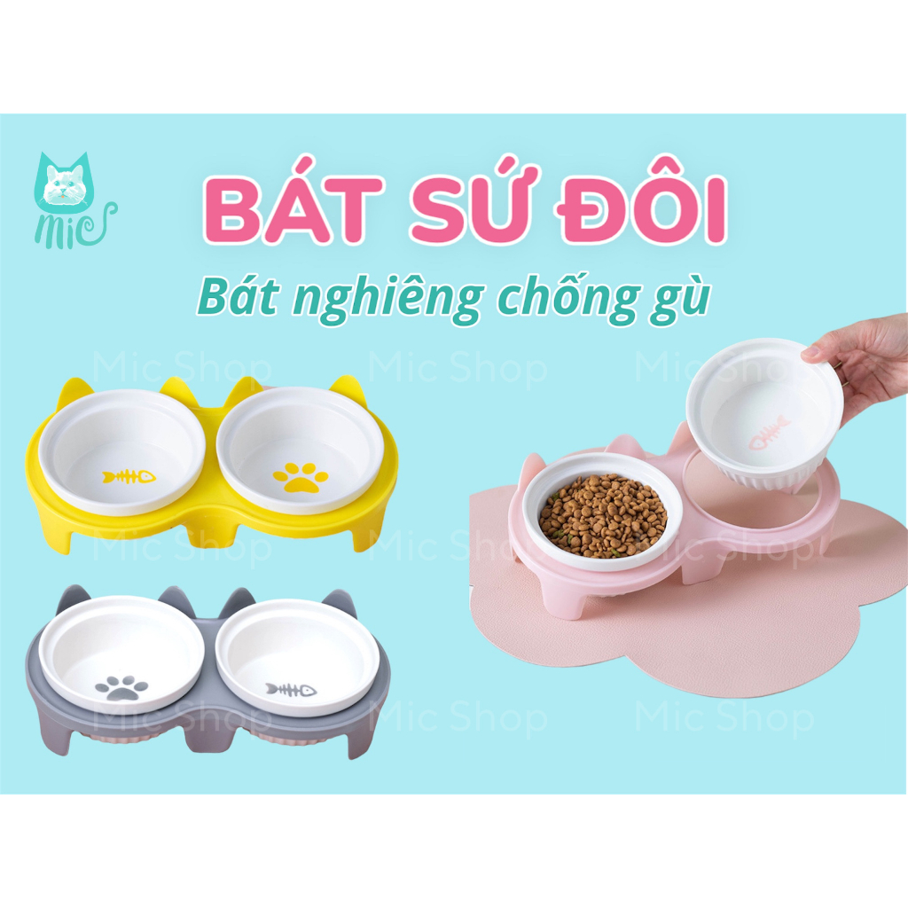 Bát sứ đôi, bát nghiêng chống gù lưng cho thú cưng