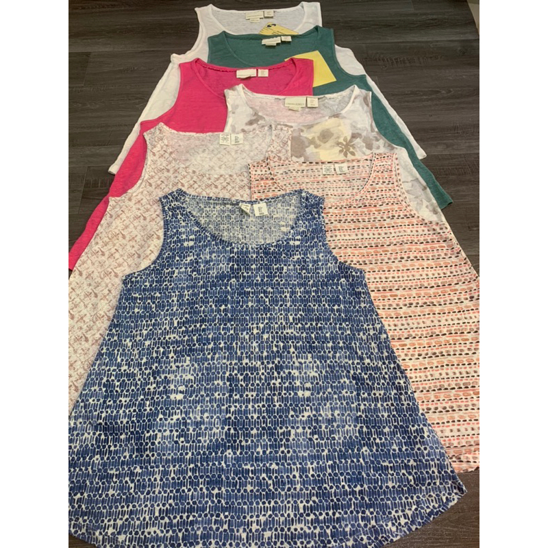 Áo Thun Linen Ba Lỗ Nữ Cynthia Rowley / Artisan.ny VNXK 7 Màu Vạt Bầu Cổ Tròn lỗi dơ nhẹ