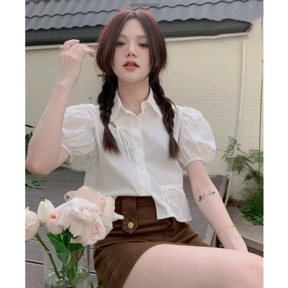 ÁO KIỂU SƠ MI RÚT EO TAY PHỒNG CÁ TÍNH