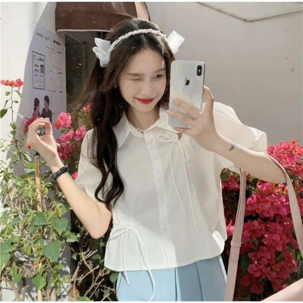 ÁO KIỂU SƠ MI RÚT EO TAY PHỒNG CÁ TÍNH