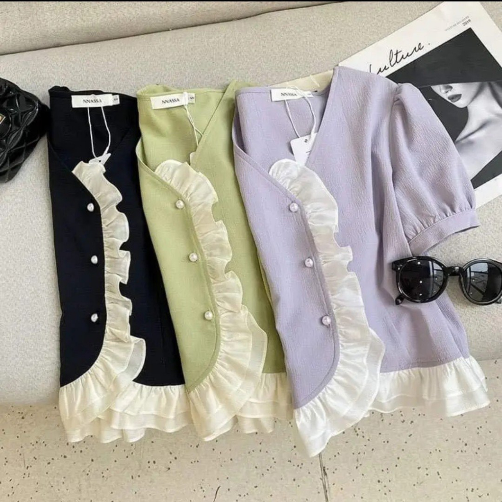 ÁO KIỂU PHỐI BÈO CỔ NÚT BỘC CÁ TÍNH TRẺ TRUNG GỌI CẢM
