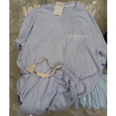 Bộ thun thể thao nam nữ ESSENTIALS form rộng ulzzang loại đẹp chất cotton, Set đồ unisex form thụng kiểu dáng Hàn Quốc