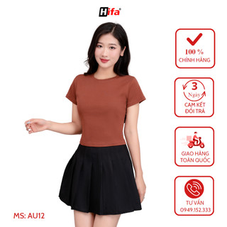 Áo thun croptop cổ tròn dáng ôm nữ HIFA  vải bopzip tăm kiểu dáng Hàn quốc co dãn 4 chiều : AU12