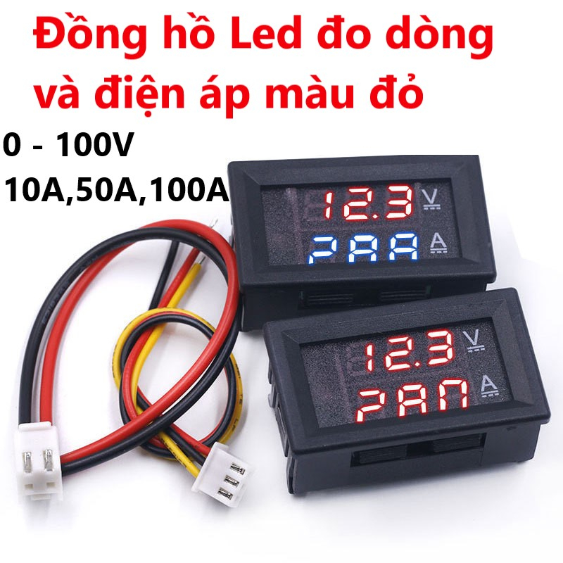 Đồng hồ Led đo dòng áp DC kỹ thuật số 0-100V 10A màu đỏ - Vôn-Ampe Kế