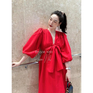 𝐂𝐎́ 𝐒𝐀̆̃𝐍. Váy Babydoll Dài Thắt Nơ Trước Ngực Siêu Yêu