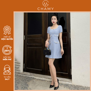 Đầm nữ Joella Dress kiểu dáng trẻ trung tôn dáng đính khuy ngọc tinh tế, chất vải tuýt si mặt tuyết thiết kế CHAMY