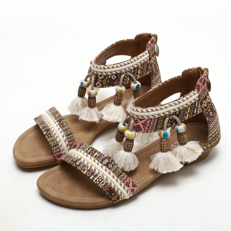 XIANGLV, Giày Sandal Nữ Chiến Binh Phong Cách Boho Tua Rua Cao 1.5 Phân Nội Địa Trung, Giày Sandal Thổ Cẩm N60