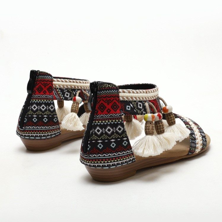 XIANGLV, Giày Sandal Nữ Chiến Binh Phong Cách Boho Tua Rua Cao 1.5 Phân Nội Địa Trung, Giày Sandal Thổ Cẩm N60