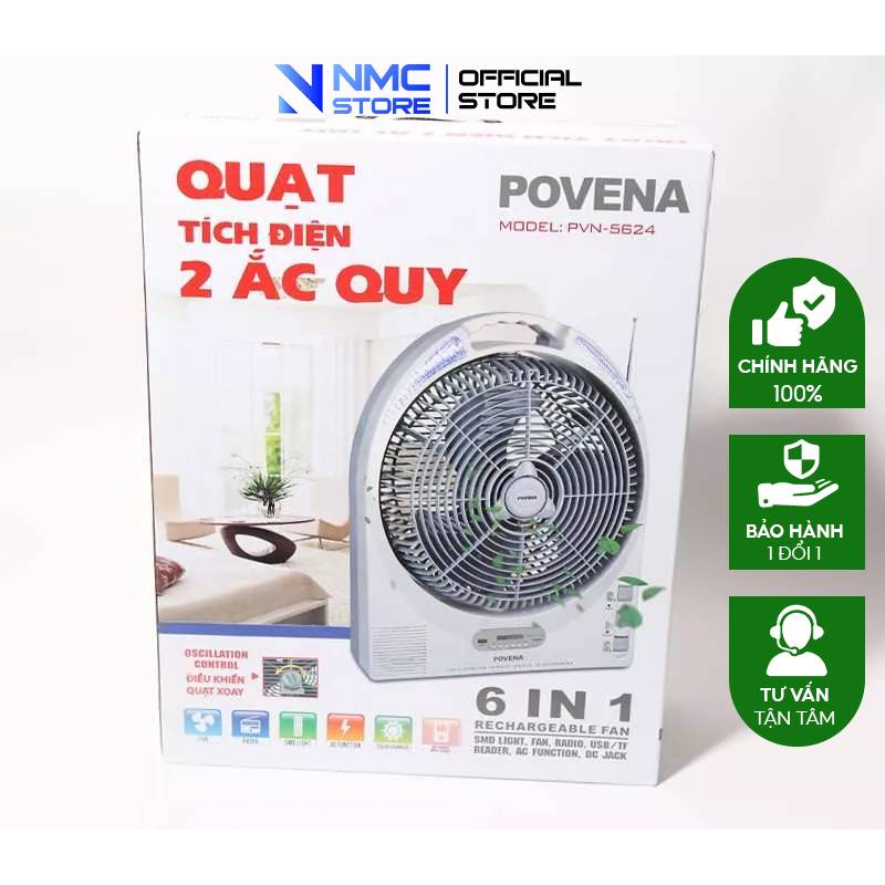 Quạt Tích Điện Chính Hãng Nmc Store 2 Bình Thời Gian Chạy 24H 6 In 1 - Công Suất 25W