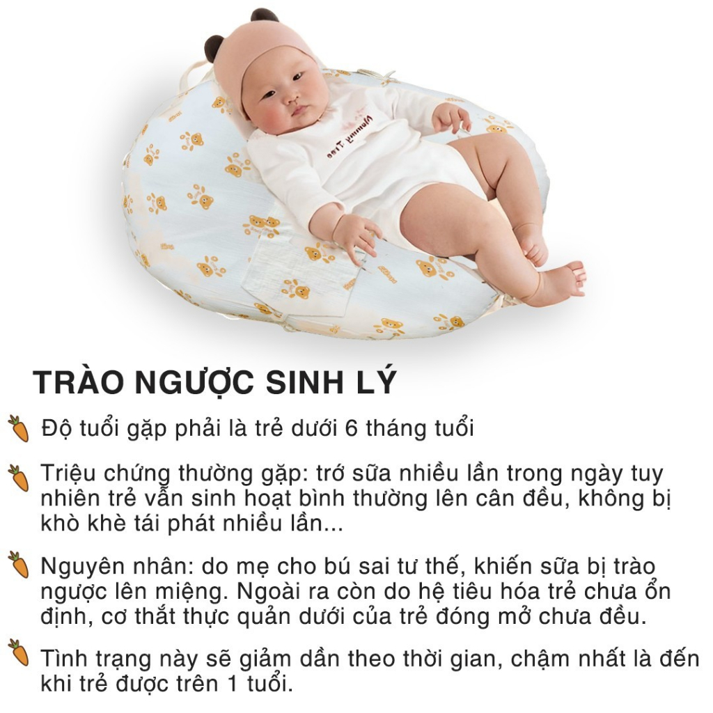 Gối Chống Trào Ngược Dạ Dày Cho Bé Unbee Vải Xô Muslin Có Đai Cố Đinh Ruột Lông Vũ Cao Cấp