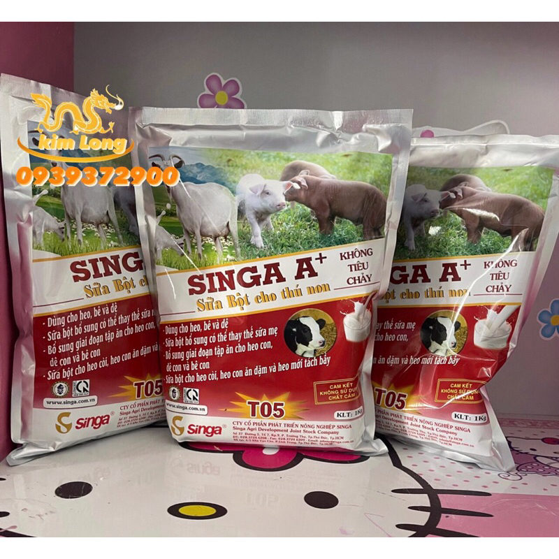Singa A+ 1kg Sữa bột cho thú non - Thay thế sữa mẹ, bổ sung giai đoạn tập ăn cho heo con, dê và bê con