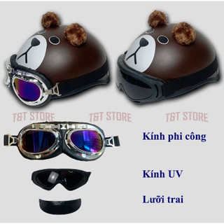 Nón bảo hiểm Gấu Nâu Mh003, kính phi công chất lượng