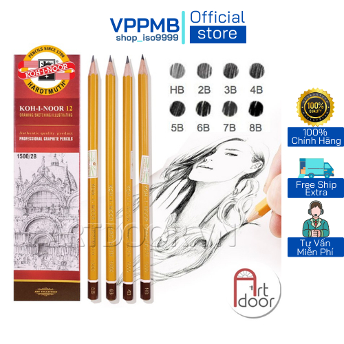Bút chì Tiệp KOH-NOOR Thân Vàng, Độ Cứng HB, 2B, 3B, 4B, 5B, 6B, 7B, 8B