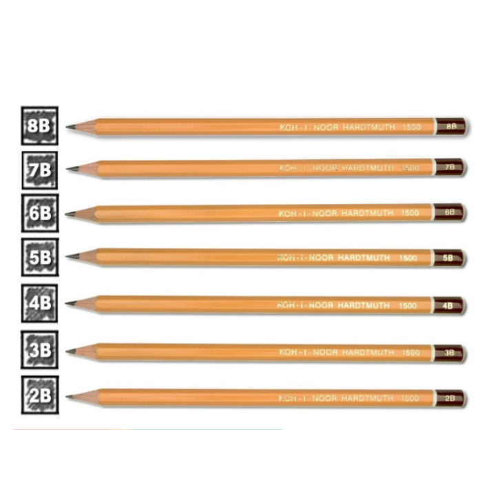 Bút chì Tiệp KOH-NOOR Thân Vàng, Độ Cứng HB, 2B, 3B, 4B, 5B, 6B, 7B, 8B